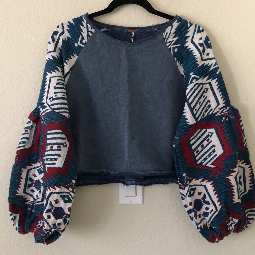 Free People Embroidered Sleeves Crop